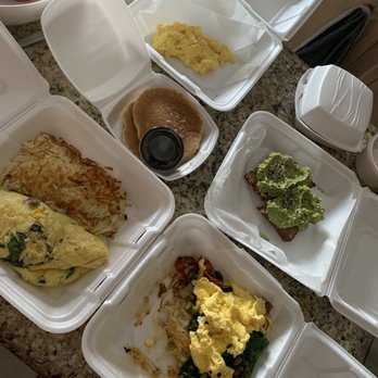 Eggsquisite Cafe - Allen - Omelette, avocado  toast , skillet  and side pancakes - Breakfast & Brunch Near Me - Allen, Texas