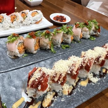 Show Sushi - Spicy Yellowtail Roll - 5 pieces Yellowtail Surprise Roll - 8 Pieces - Sushi Bars Near Me - La Palma, California Show Sushi - Spicy Yellowtail Roll - 5 pieces Yellowtail Surprise Roll - 8 Pieces - Sushi Bars Near Me - La Palma, California