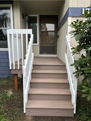Stylish Staircase transformation,Before & After - Craving a fresh home entrance? This stylish staircase by Peak Renovations combines functionality with a sleek design