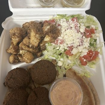 Ghassan's - Falafel Platter (4 pcs) with Fried Cauliflower - Mediterranean Near Me - Greensboro, North Carolina Ghassan's - Falafel Platter (4 pcs) with Fried Cauliflower - Mediterranean Near Me - Greensboro, North Carolina