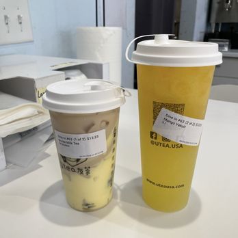 U Tea - Brûlée Bubble Milk Tea (M) & Mango Yakult (L) - Bubble Tea Near Me - Ithaca, New York