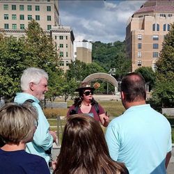 AVL Lit Tours - Tour in front of Asheville, NC's iconic Art Deco city and county buildings