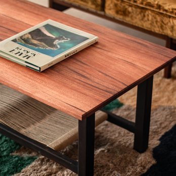 JOHI Design Studio - Hibal Coffee Table in Natural Mahogany, Ebonized Mahogany base, and Laced Danish Cord shelf - Furniture Stores Near Me - Watsonville, California
