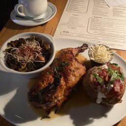 Rotisserie chicken. I subbed for Brussel sprouts and a baked potato.