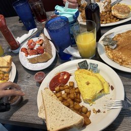 Breakfast of Champions (Kids Meal), French Toast (with Strawberries, Half Serving), Ham & Cheese Omelet, Veggie Omelet, Chicken Fried Steak.
