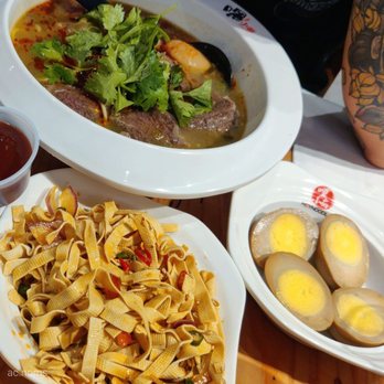 Hey Noodles - Tofu skin $4.99, Marinated egg $0.99/egg, Noodles with Beef Brisket in Suāncài Pickle Soup $13.99 - Chinese Near Me - Markham, Ontario