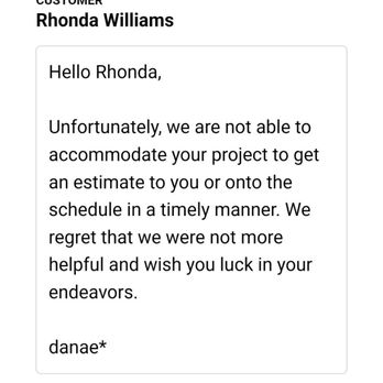 NC Home Pros - I called Angie, the owner, again about not receiving the estimate. Danae sent this conclusionary letter of denial the same day. - General Contractors Near Me - Raleigh, North Carolina NC Home Pros - I called Angie, the owner, again about not receiving the estimate. Danae sent this conclusionary letter of denial the same day. - General Contractors Near Me - Raleigh, North Carolina