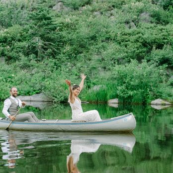 Annie X Photographie - White Wolf at Palisades wedding couple in canoe doing victory lap - Event Photography Near Me Annie X Photographie - White Wolf at Palisades wedding couple in canoe doing victory lap - Event Photography Near Me