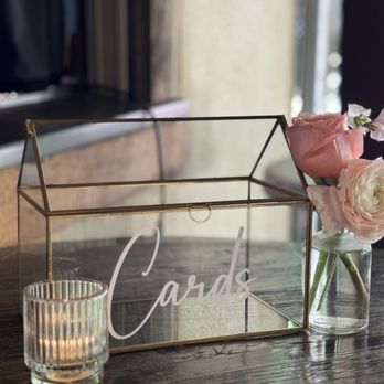SAVVY Decor & Event Rentals - Our glass card box with gold trim and clear beveled votive candle helped set the tone for the gorgeous wedding guests were about to enjoy. - Party Equipment Rentals Near Me SAVVY Decor & Event Rentals - Our glass card box with gold trim and clear beveled votive candle helped set the tone for the gorgeous wedding guests were about to enjoy. - Party Equipment Rentals Near Me