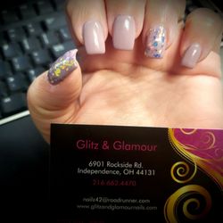 Glitz & Glamour - Acrylic fill, Gel polish, Simple Elegant with a splash of sparkle. Happy Client.