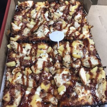 Jet's Pizza - Aloha BBQ Chicken Pizza - 8 corner Detroit style pizza - Pizza Near Me - Clearwater, Florida Jet's Pizza - Aloha BBQ Chicken Pizza - 8 corner Detroit style pizza - Pizza Near Me - Clearwater, Florida