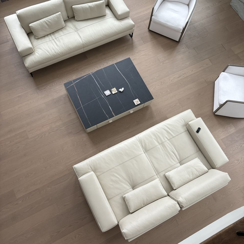 Luxilon Furniture - Bought the leather chairs and the coffee table from Charlie, the ugly white ones are from RH lol - Furniture Stores Near Me - Glenview, Illinois