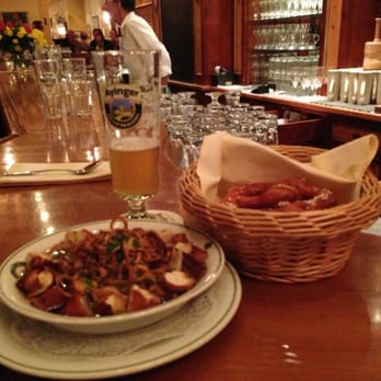 Wirtshaus Ayingers - Festival soup (pretzel and pancake strips in a rich broth) and free bread basket. - German Near Me - Munich, BY