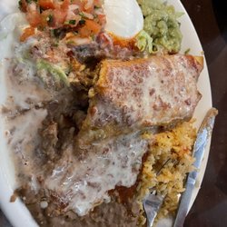Agave's Mexican Restaurant - Chimichanga, rice and beans.