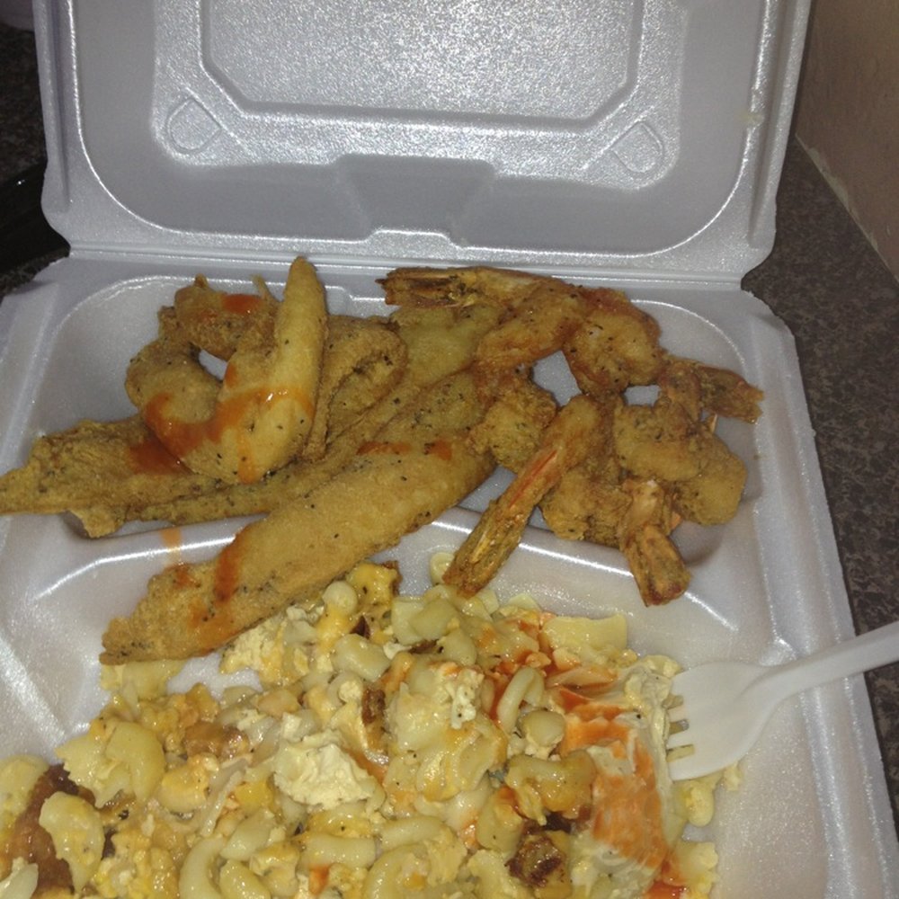 Tasty's 357 - Pick two combo: 5 shrimp 4 tilapia strips with Mac & cheese up charge of $2 because it usually comes with fries. - Soul Food Near Me - Hallandale Beach, Florida