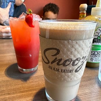 Snooze, an A.M. Eatery - chai and I believe a strawberry lavender lemonade - Breakfast & Brunch Near Me - Houston, Texas Snooze, an A.M. Eatery - chai and I believe a strawberry lavender lemonade - Breakfast & Brunch Near Me - Houston, Texas