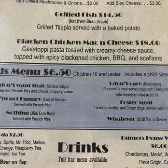 Rumors - The kid's menu has cute names! - American Near Me - Hudson, Michigan