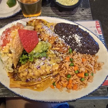 Valencia’s Tex-Mex Garage - Tex Mex plate taco, tamale and beef enchilada - Tex-Mex Near Me - Houston, Texas