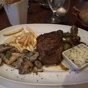 Steak 48 - Filet mignon, truffle butter, kennebec fries, wild mushrooms, Brussel sprouts - Steakhouses Near Me - Chicago, Illinois Steak 48 - Filet mignon, truffle butter, kennebec fries, wild mushrooms, Brussel sprouts - Steakhouses Near Me - Chicago, Illinois
