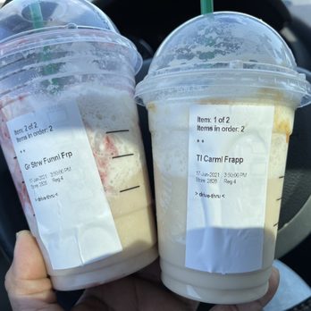 Starbucks - two cups of iced coffee in a car - Coffee & Tea Near Me - West Dundee, Illinois