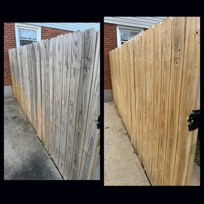 Fence Restoration - This fence was dull and grey, we restored it to its natural beautiful color! Fence Restoration - This fence was dull and grey, we restored it to its natural beautiful color!