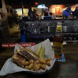 David's Cafe - Patty melt with Salt and vinegar rubbed tater tots.