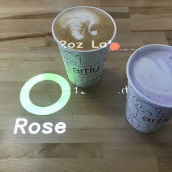 Artly Coffee - Latte (left) and Dirty Taro Latte (right) - Coffee & Tea Near Me - San Francisco, California Artly Coffee - Latte (left) and Dirty Taro Latte (right) - Coffee & Tea Near Me - San Francisco, California