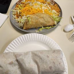 Bean burrito and two taco plate Bean burrito and two taco plate