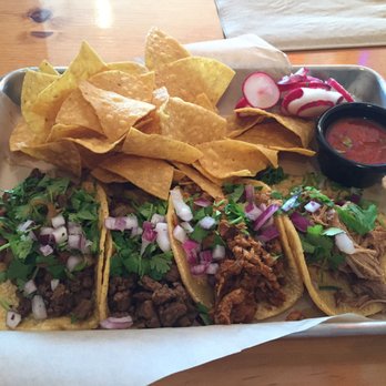 Cinco TacoBar - Left two beef steak, roasted pork and marinated pork (very soft and juicy)!!! - Mexican Near Me - San Leandro, California Cinco TacoBar - Left two beef steak, roasted pork and marinated pork (very soft and juicy)!!! - Mexican Near Me - San Leandro, California
