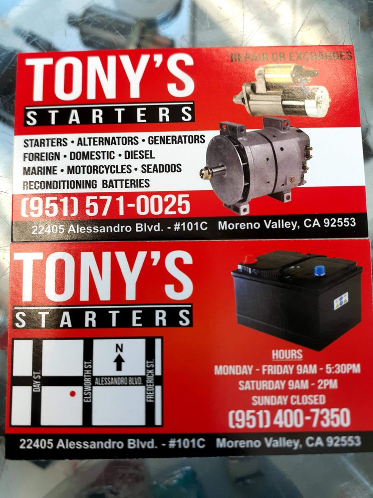 TONYS STARTERS AND ALTERNATORS Updated September 2024 Request a