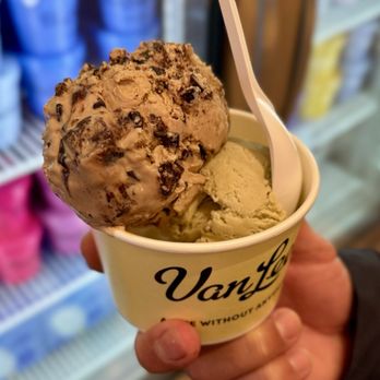 Van Leeuwen - Double scoop. One with Espresso fudge brownie and the other pistachio. - Ice Cream & Frozen Yogurt Near Me - Charlotte, North Carolina Van Leeuwen - Double scoop. One with Espresso fudge brownie and the other pistachio. - Ice Cream & Frozen Yogurt Near Me - Charlotte, North Carolina