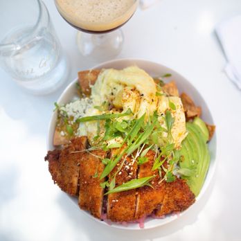 Box St. All Day - Chilaquiles with scrambled egg florete & panko chicken - Breakfast & Brunch Near Me - San Antonio, Texas