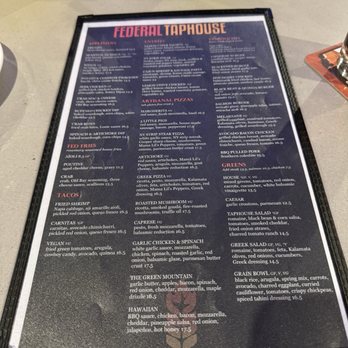 Federal Taphouse - Menu 12 Nov 2024 - Pizza Near Me - State College, Pennsylvania
