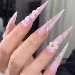 Glow Up Nail and Spa - Fullset acrylic long nails with 3D design.