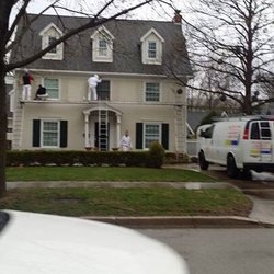Matthews Painting - 4/10/17 Matthews Painters painting in the rain. Uneven coverage & runs particularly from nail holes as moisture tends to accumulate there.