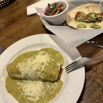 Cantina 76 - Chicken enchilada with verde sauce and fish taco - Tex-Mex Near Me - Columbia, South Carolina Cantina 76 - Chicken enchilada with verde sauce and fish taco - Tex-Mex Near Me - Columbia, South Carolina
