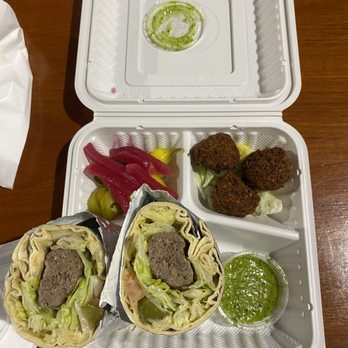 Dubai Sauce Modern Grill - Kofta Kabob Wrap with side of Falafel - Mediterranean Near Me - Los Angeles, California Dubai Sauce Modern Grill - Kofta Kabob Wrap with side of Falafel - Mediterranean Near Me - Los Angeles, California