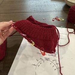Applewood Yarn Barn - The beginning of a cardigan being made in class. Taught by the knitting guru, Kris! German short rows are a breeze with her by your side!!