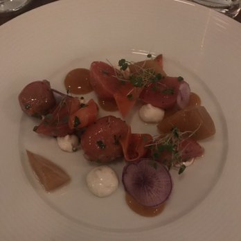 Au Courant - Beets with carrots peaches and cardamom yogurt - Modern European Near Me - Omaha, Nebraska Au Courant - Beets with carrots peaches and cardamom yogurt - Modern European Near Me - Omaha, Nebraska