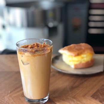 OneDo Coffee Roasters - Dalgona iced latte, egg and cheddar on challah - Coffee Roasteries Near Me - Baltimore, Maryland OneDo Coffee Roasters - Dalgona iced latte, egg and cheddar on challah - Coffee Roasteries Near Me - Baltimore, Maryland