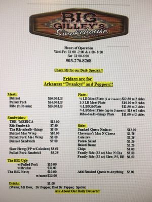 Menu photo 2 Big Gilley's Smokehouse Ashdown, AR Menu photo 2 Big Gilley's Smokehouse Ashdown, AR