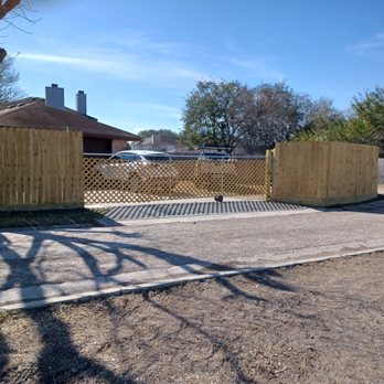 Hathcock Fence - 4'x22' rolling lattice gate made for us for FREE by Hathcock Fence! - Fences & Gates Near Me - Beeville, Texas Hathcock Fence - 4'x22' rolling lattice gate made for us for FREE by Hathcock Fence! - Fences & Gates Near Me - Beeville, Texas