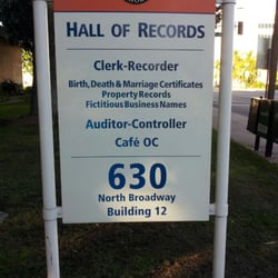 Orange County Hall of Records - Sign near Broadway entry.