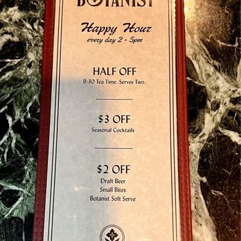 The Botanist - Happy hour menu - Cocktail Bars Near Me - Bakersfield, California