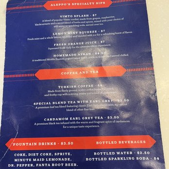Aleppo's Kitchen - Drink menu Vimto Splash is my FAVORITE - Mediterranean Near Me - Anaheim, California