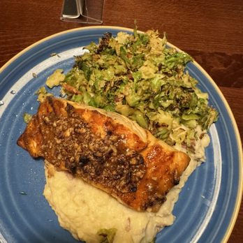 Peppercorn's Grille & Tavern - Pecan salmon, mashed potatoes and brussels sprouts, shredded Brussel sprouts - New American Near Me - Worcester, Massachusetts Peppercorn's Grille & Tavern - Pecan salmon, mashed potatoes and brussels sprouts, shredded Brussel sprouts - New American Near Me - Worcester, Massachusetts