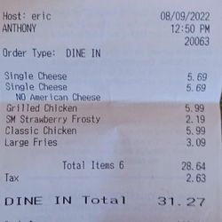Wendy's - ~My Receipt Bill Total Of The Day~