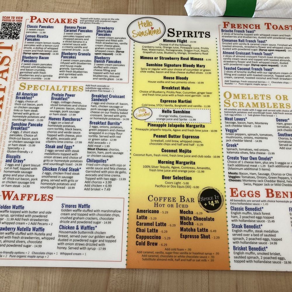 Sunshine Breakfast Bar - menu (breakfast side) - Breakfast & Brunch Near Me - Tempe, Arizona Sunshine Breakfast Bar - menu (breakfast side) - Breakfast & Brunch Near Me - Tempe, Arizona