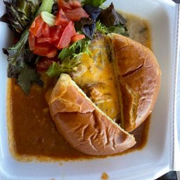 Elk Horn Cafe. The red and green chile smothered Fireman burger. Elk Horn Cafe. The red and green chile smothered Fireman burger.