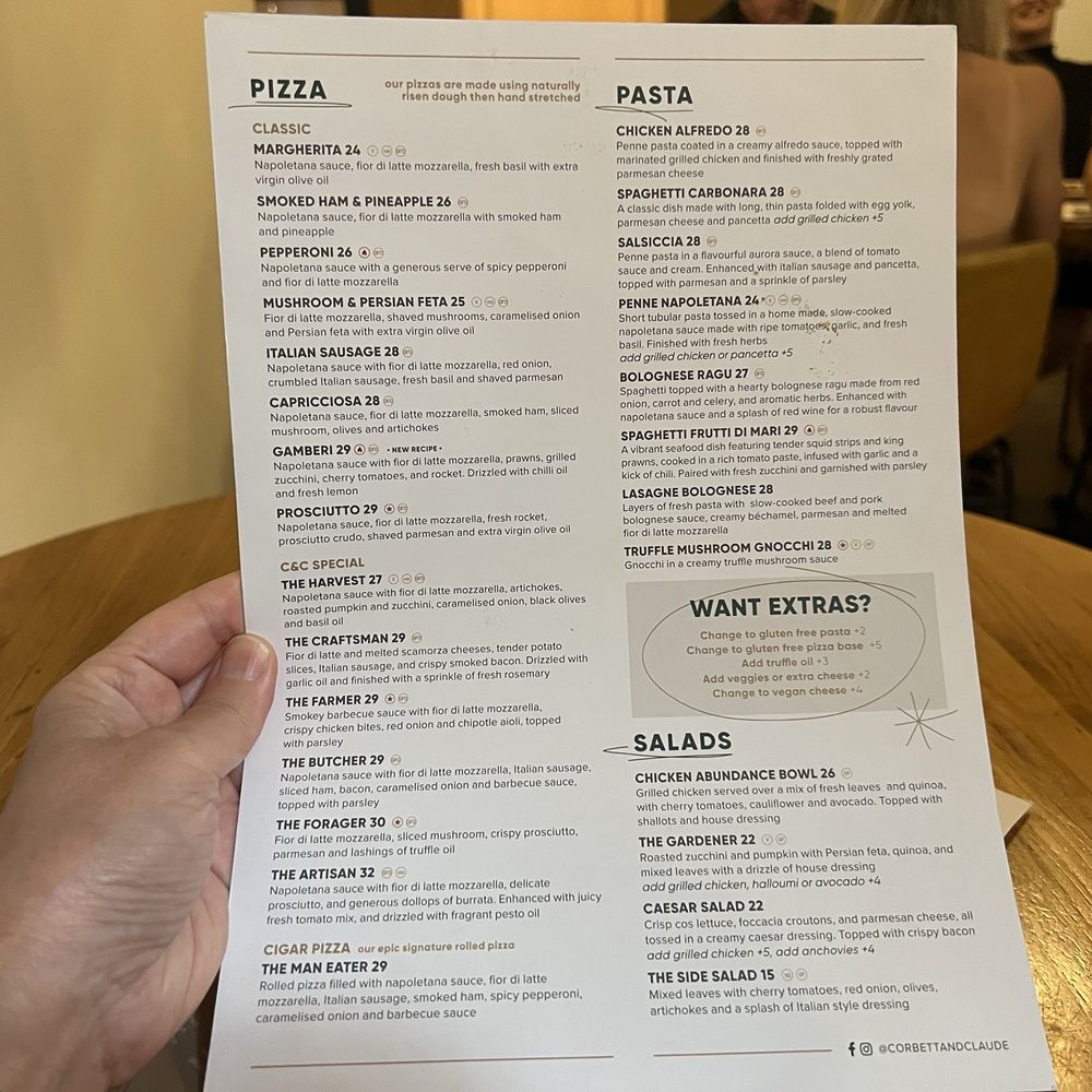 Corbett & Claude - 2025 February 22 menu - Bars Near Me - Brisbane, QLD